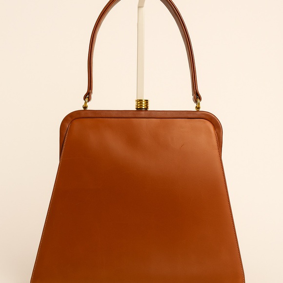 Palizzio Vintage 1960s Brown Trapezoid Top Handle Bag - Picture 2 of 10